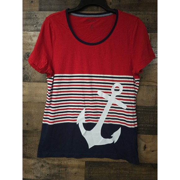Nautica Tops - Nautica Striped Boho Chic Top XL Beach Coastal Nautical Travel Patriotic Vacay